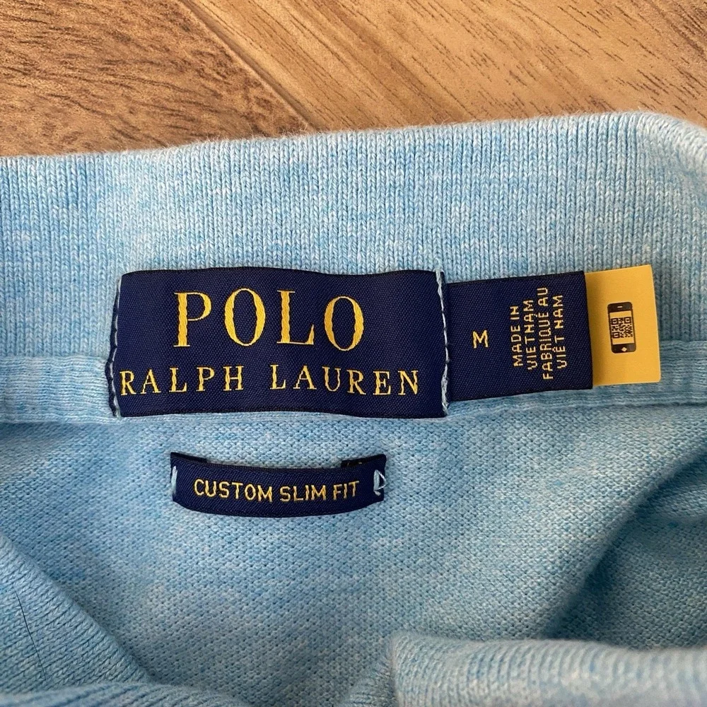 Ralph Lauren Polo Shirt Mens Medium Custom Slim‎ Fit Blue Short Sleeve